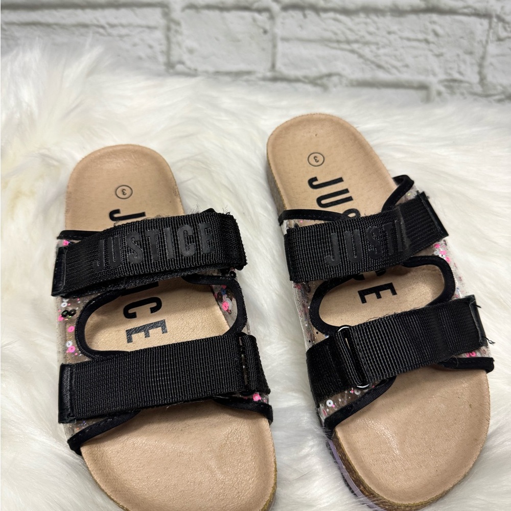 Justice Black and Pink Sequin Kids Sandals
